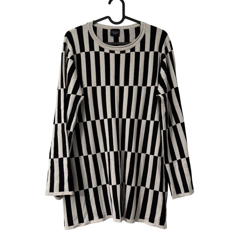 Bitte Kai Rand Black White Geometric Art Knit Tunic Sweater Womens Medium